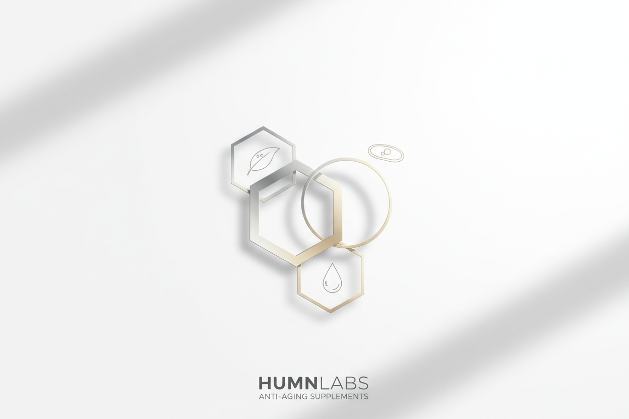 imagen de fondo blanco, minimalista aesthetic, para una marca de suplementos anti ageing llamada HumnLabs